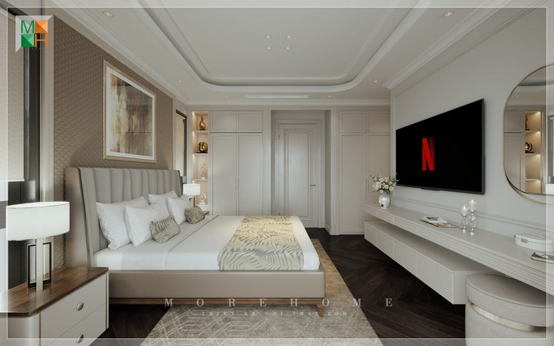 Phòng ngủ không gian riêng tư nghỉ ngơi của mỗi cá nhân trong nhà nội thất trang trí sắp xếp phù hợp với sử dụng và diện tích mang tới sự thoải mái, gọn gàng thẩm mỹ cao cho không gian.